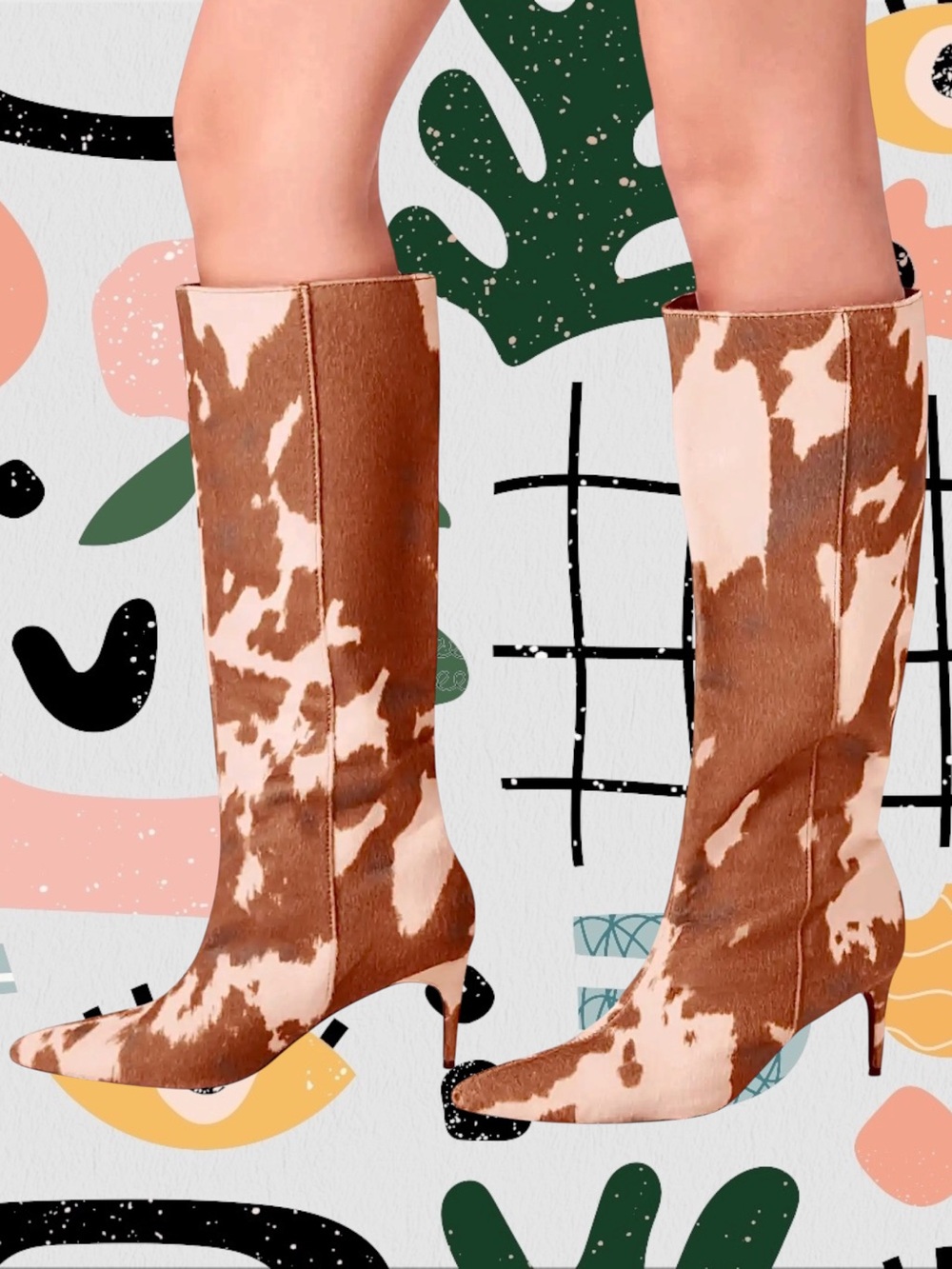 NWT✨ | Cider | Pointed Toe Cowhide Print Faux Fur Knee High Boots